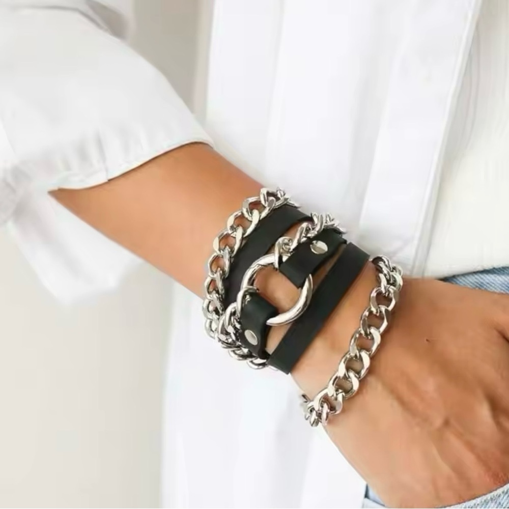Black Leather Chain Bracelets For Women